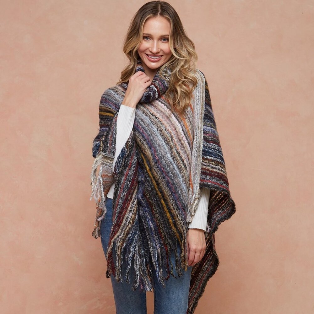 new ON BLUE PONCHO BOHEMIAN HIPPIE STEVIE KNICK western SHABBY CHIC TAN BLUE